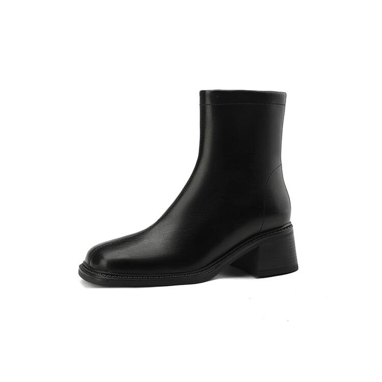 

Fashion NEW Winter Boots Women Split Leather Shoes for Women Square Toe Chunky Heel Shoes Plus Size Modern Boots Black Wool Warm Boots 34 чёрный