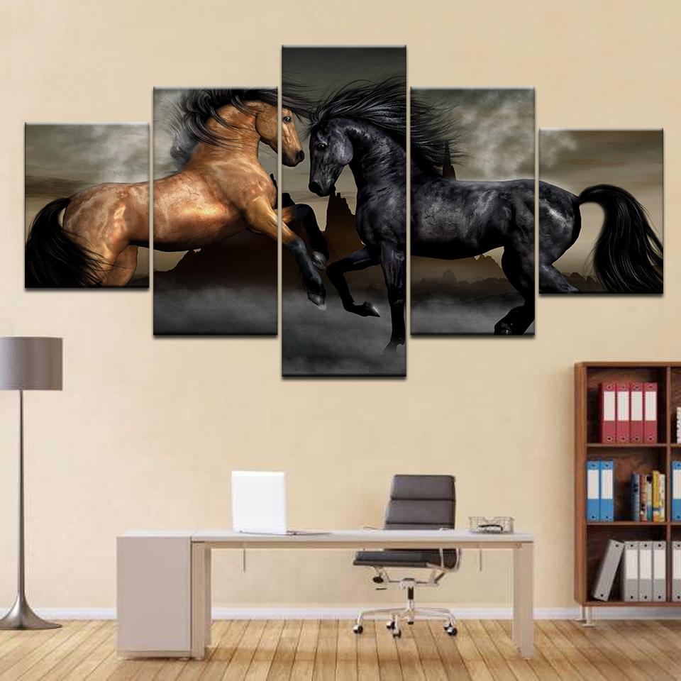 

5PCS Black Brown Horse Canvas Prints animal modern wall posters Canvas Art Painting For home living room decoration 20x35 20x45 20x55cm