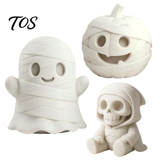 Hand Painted Ghost Ornament 3D Printed Halloween Mummy Figurine, Blank DIY Paintable Bandage Pumpkin Statue, Tabletop Decor Mini Desktop for