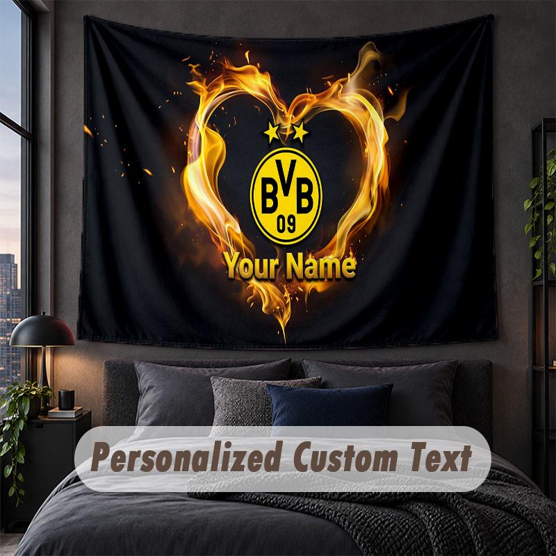Custom Name Text Tapestry,Borussia Dortmund Decorative Wall Hanging, Background Tapestry For Home Bedroom