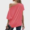 Women's Irregular One-Shoulder Solid Color Loose Short-Sleeved Top
