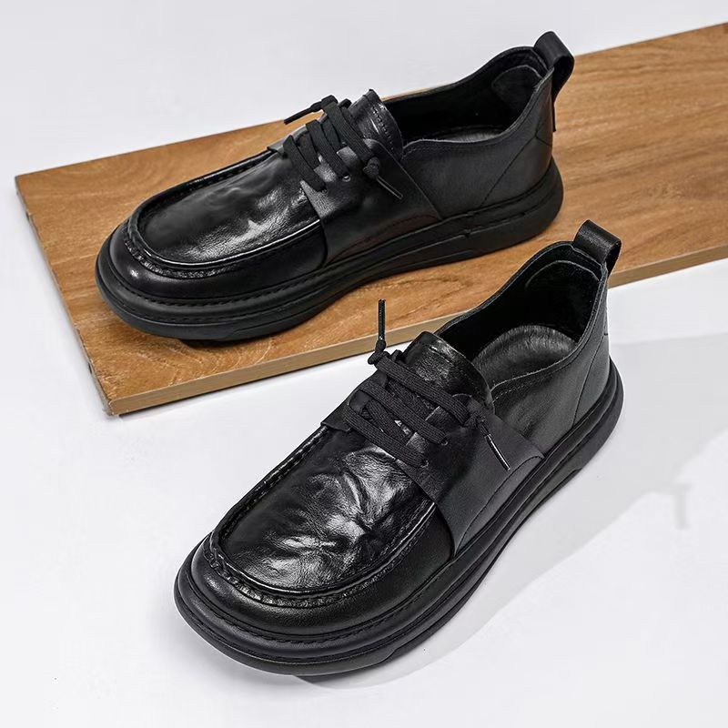 European Station Crooked Head Leather Shoes Men's 2025 Autumn New Platform Loafers Men's Casual Foot Shoes Doudou Tide