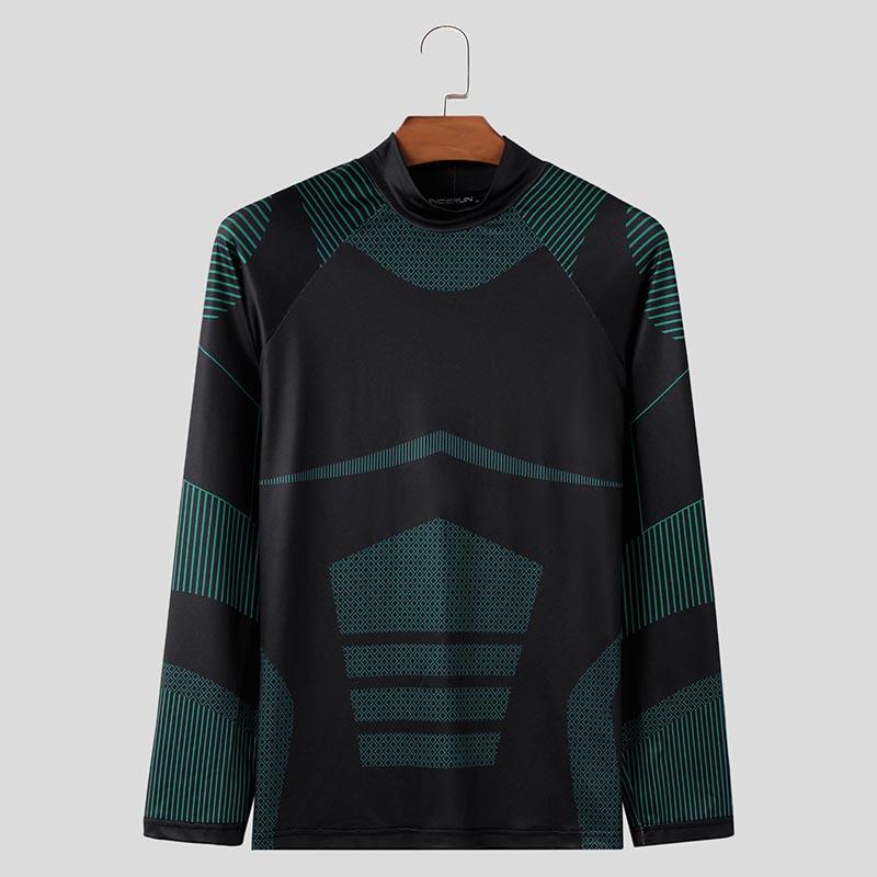INCERUN Menn Mockneck Langermet Print Topper Uformell utstyrt underskjorter Tee