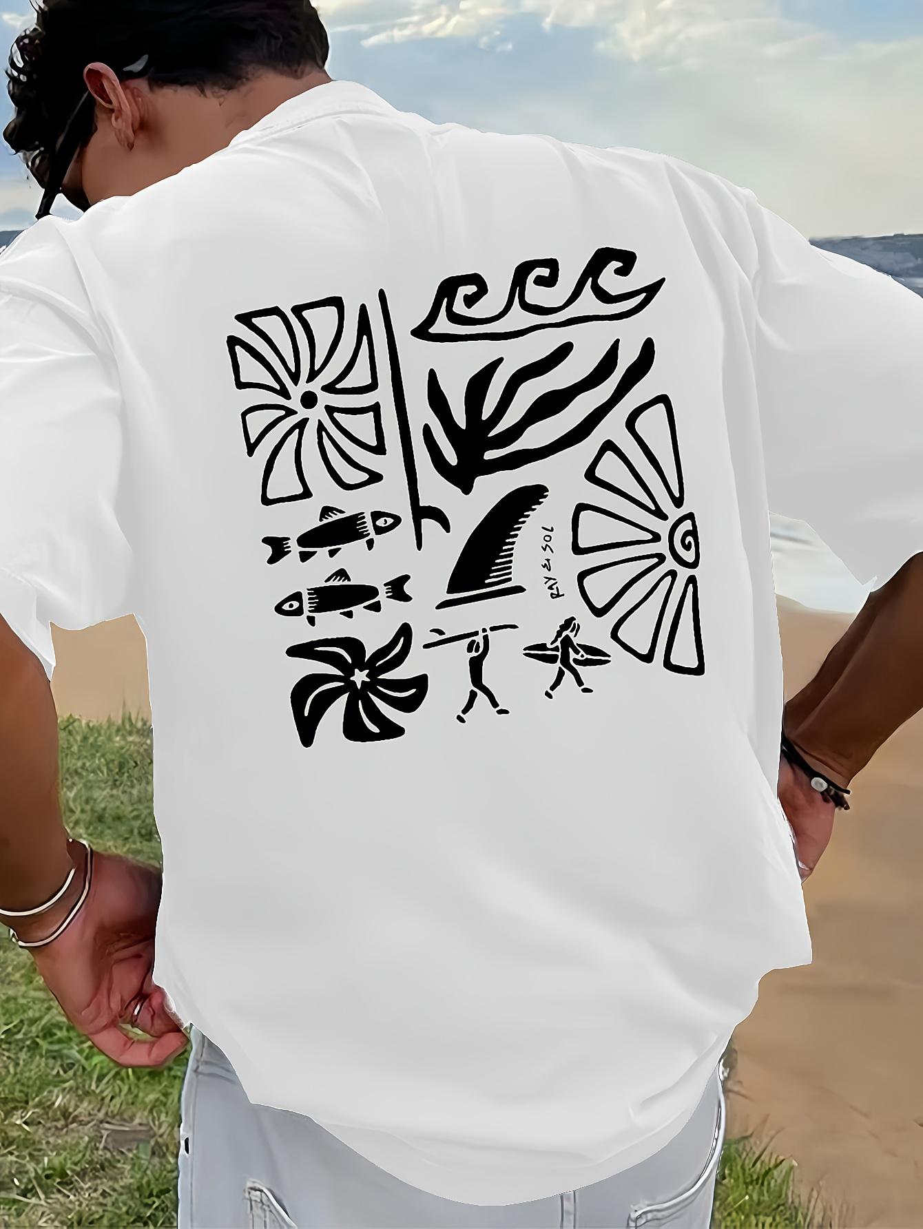 European Summer Trend Super Clear Print New Mens Loose and Comfortable High Street Pure Cotton Breathable Tshirt S
