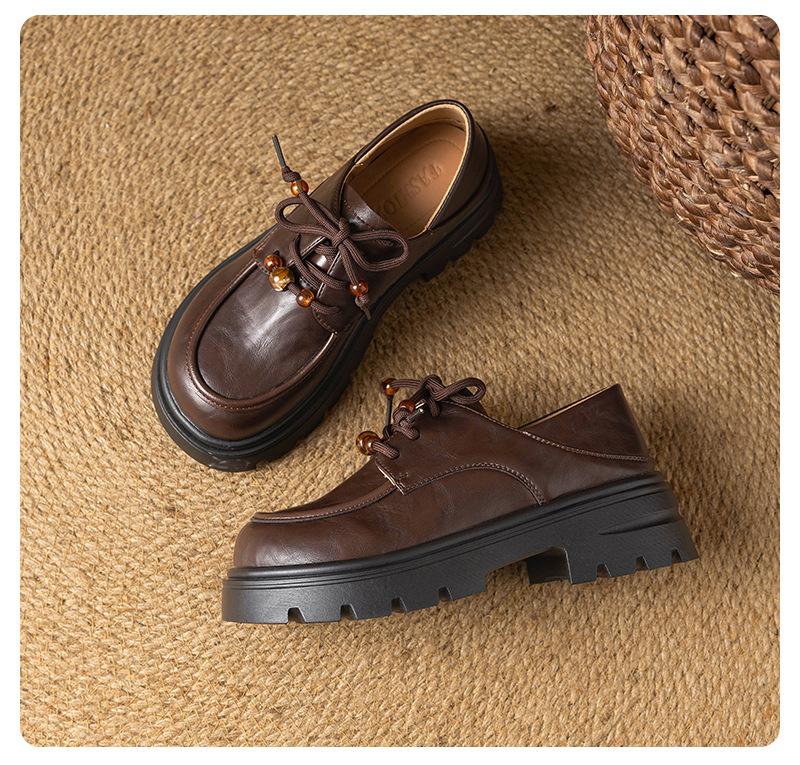 Cowhide Version~ Loafers Women's Autumn New Fashionable Small Man Platform Commuting British Style Small Leather Shoes Comfortable Single Shoes