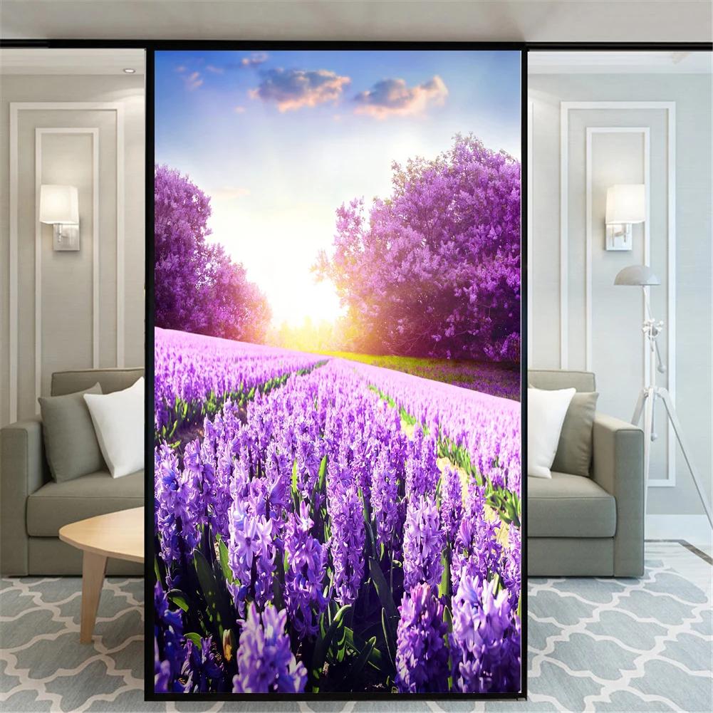 

Static Cling Privacy Window Film Decorative Lavender Flowers Window Treatments Window Coverings Glass Sticker for Home (as the picture,40x60cm WxH)