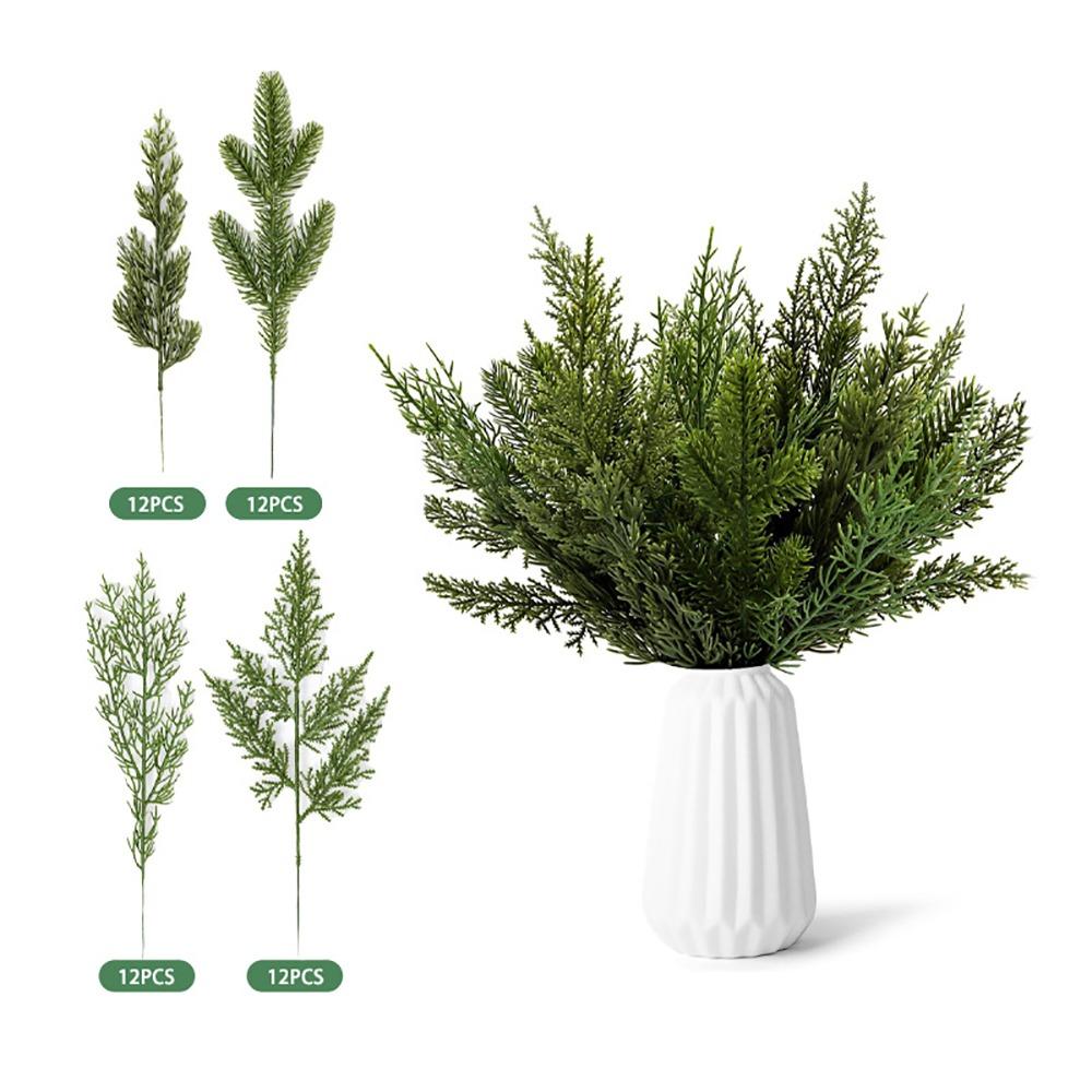 Red Berries Christmas Artificial Pine Branches Plastic Greenery Leaves Fake Cedar Pine Accessories DIY Faux Pine