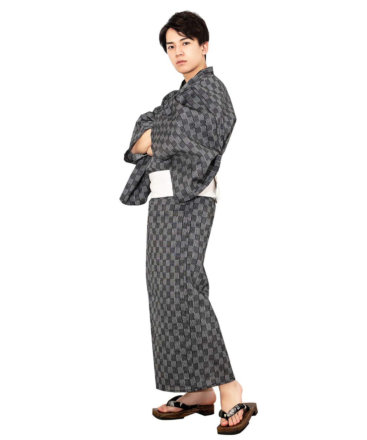 

Kyoetsu Юката Черный и Комплект по Размеру Клетчатый узор x Черный квадрат Мужской комплект, Темно-синий, Стильный, C, 4 предмета (М, С-17. (Оби на липучке, Белый))