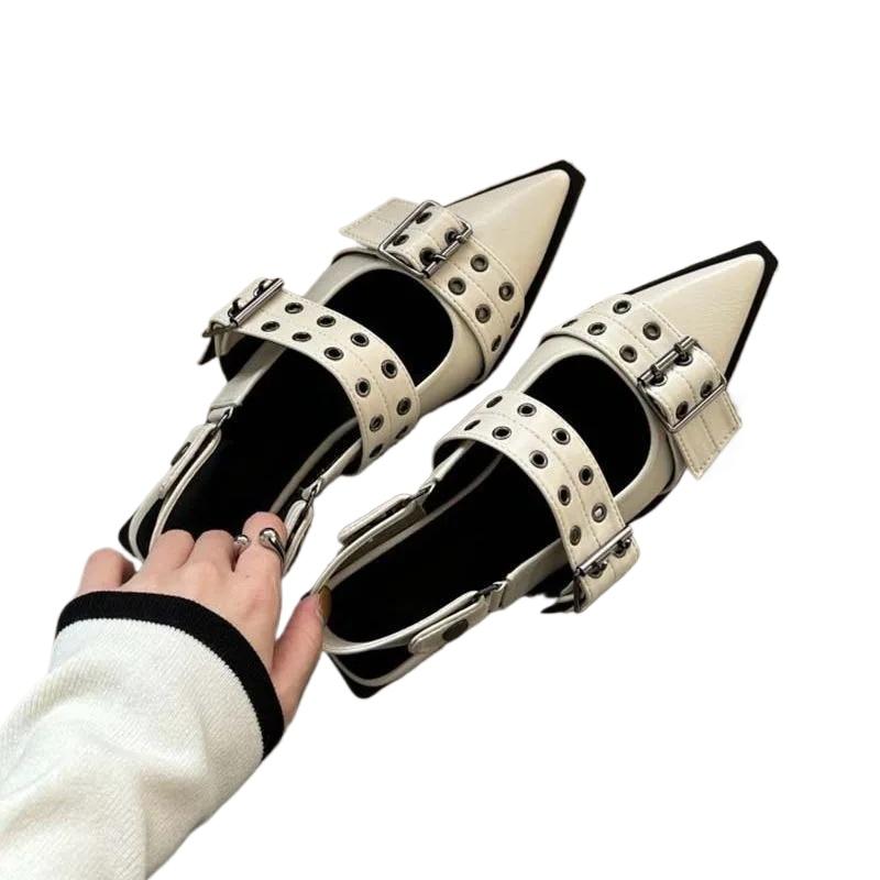 

Zapatos Planos Con Hebilla De Lujo Para Mujer, Sandalias Informales Con Talon Descubierto Y Punta Estrecha, Talla Grande 34–43 35