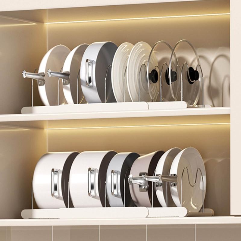 Space Saving Under Cabinet Storage Rack For Cookware Expandable Pots and Pans Organizer With Adjustable Dividers