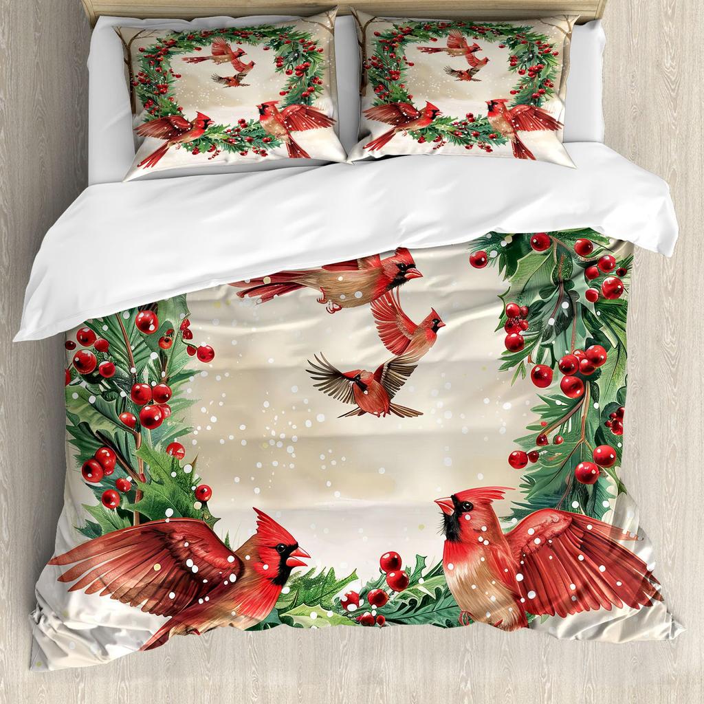 Roter Kardinal Bettbezug-Set Für Kinder Teenager Queen King Leichte Tagesdecke Tier Muster Bettwäsche-Set Schlafzimmer Dekor Ohne Bettdecke