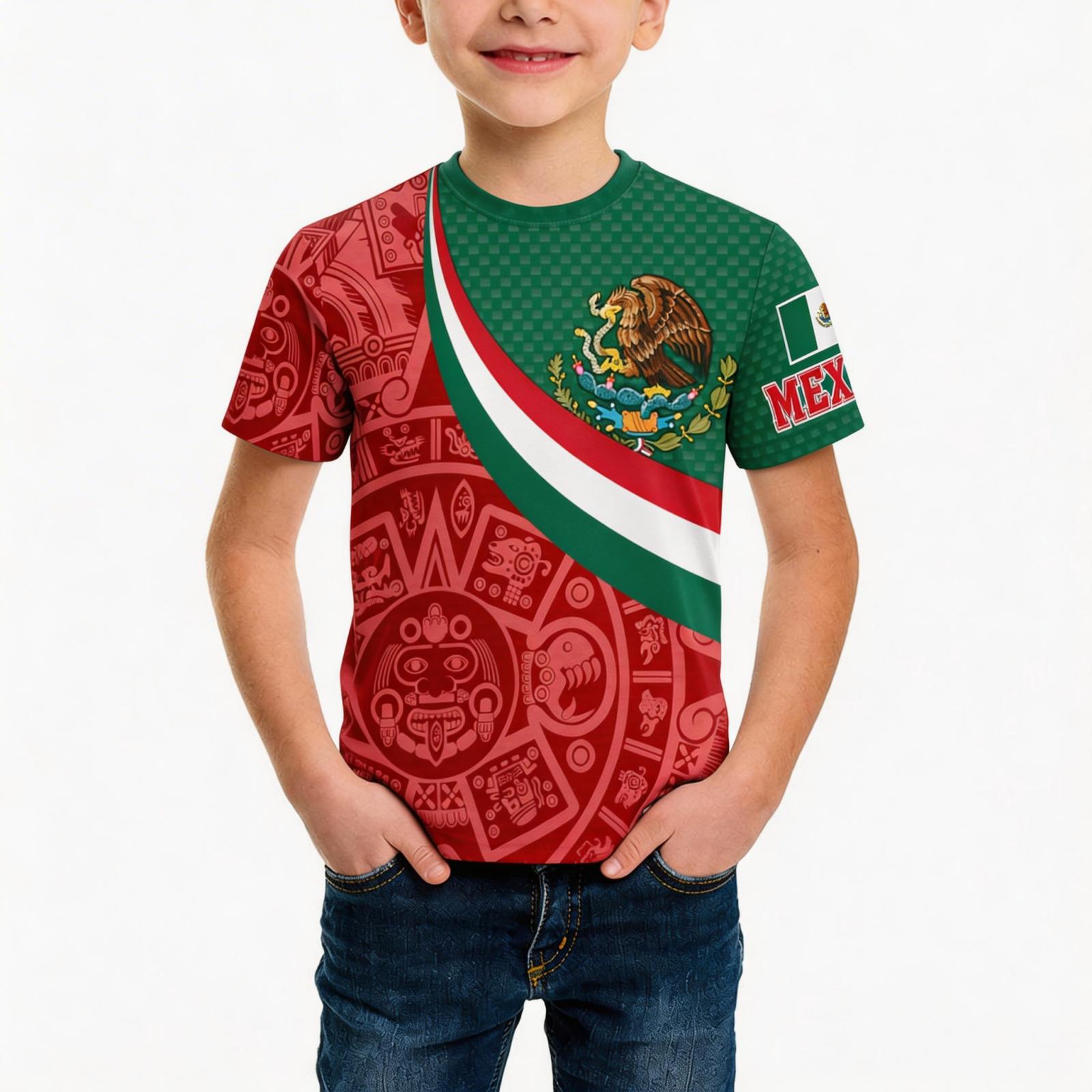 Kids Mexico Theme Soccer Short Sleeve Print Sportswear for Boys Girls 160