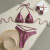 Sexy Shiny Leopard Print Drawstring Split Two Piece Bikini Swimsuit For Women