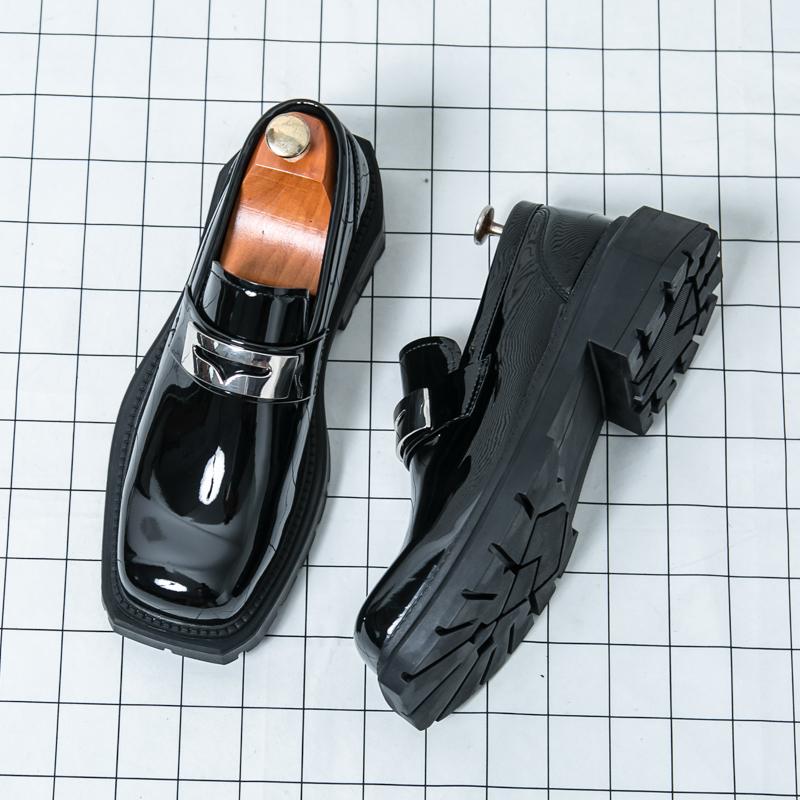 Fashion Thick Bottom PU Leather Men Green Loafers Wedding Party Male Formal Dress Footwear Office Business Casual Shoes Walking Shoes