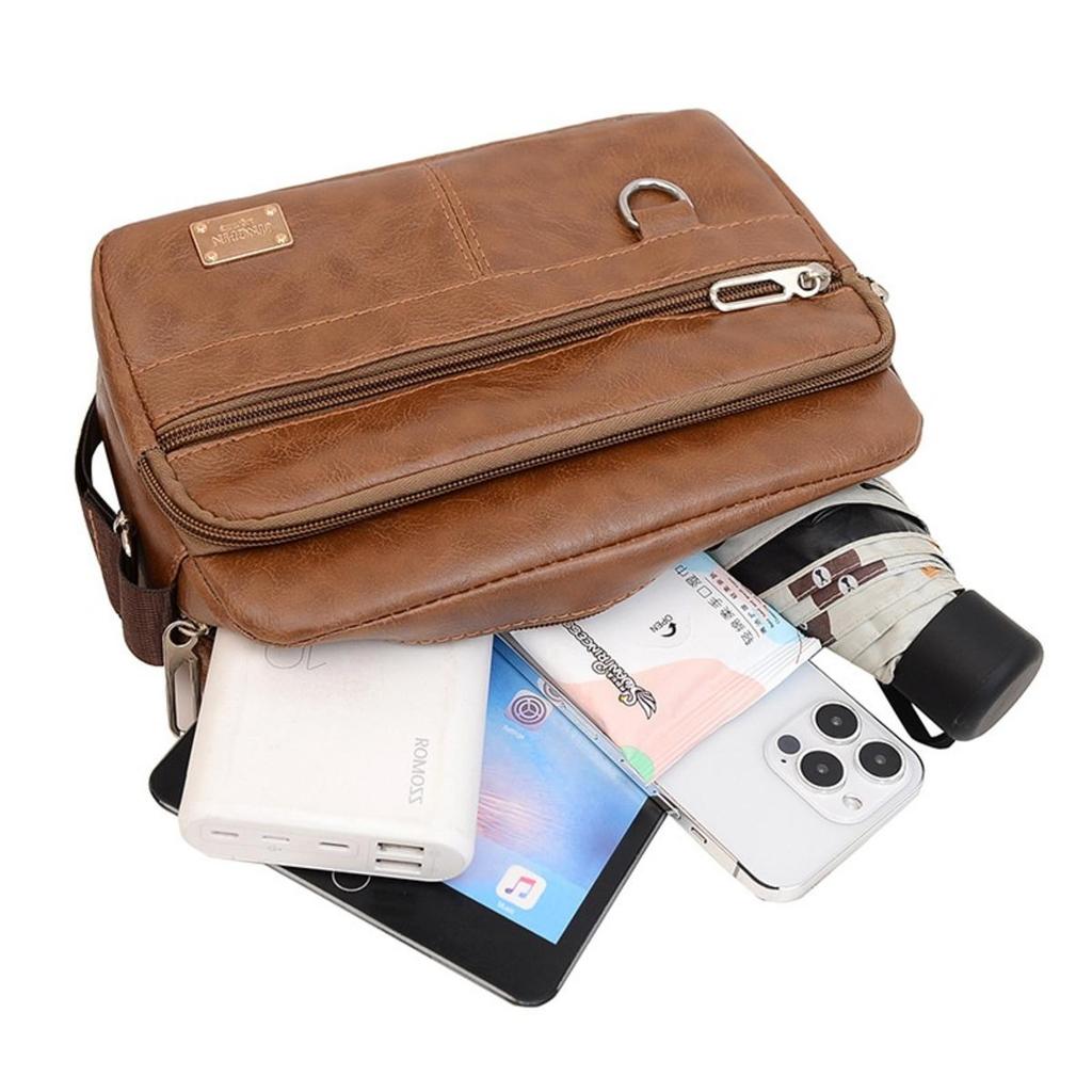 Leather Men's Sling Bag Messenger Shoulder Crossbody Bags Large Capacity Handbags Multifunctional Work Bag