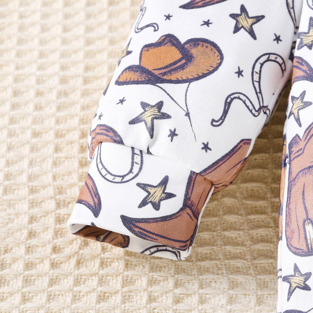 Infant Baby Cartoon Cowboy Boots All-over Print Long Sleeve Romper