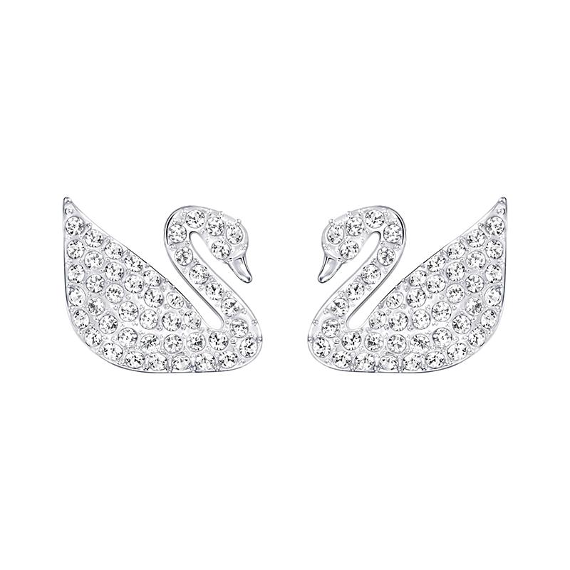 Swarovski Swan rhodium plated earrings women s white 5161256