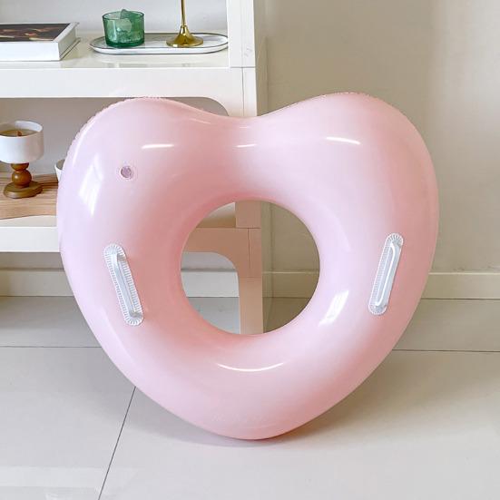 Love Heart Kids Swimming Ring with Handle Summer Baby Inflatable Swim Ring Thickened PVC Pool Float Tube Ring Toy