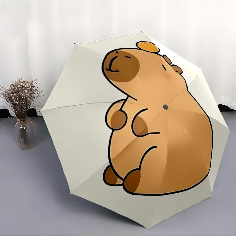 1pc Capybara Cute Automatic Folding Umbrella, Lightweight Retractable Compact Travel Umbrella, 8-Rib Sturdy Frame044