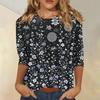 Womens Casual Floral Print Top with Three Quarter Sleeves and Crew Neck Relaxed Fit Lightweight Blouse for Everyday Wear