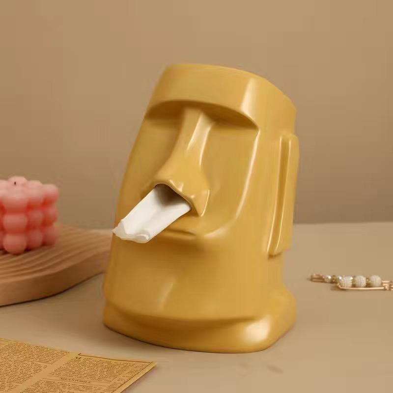 Kreativní keramika Krabička na papírové kapesníky Obývací pokoj Konferenční stolek Domácnost Papírová krabička Osobnost Moai Kámen Bytové dekorace Ornamenty