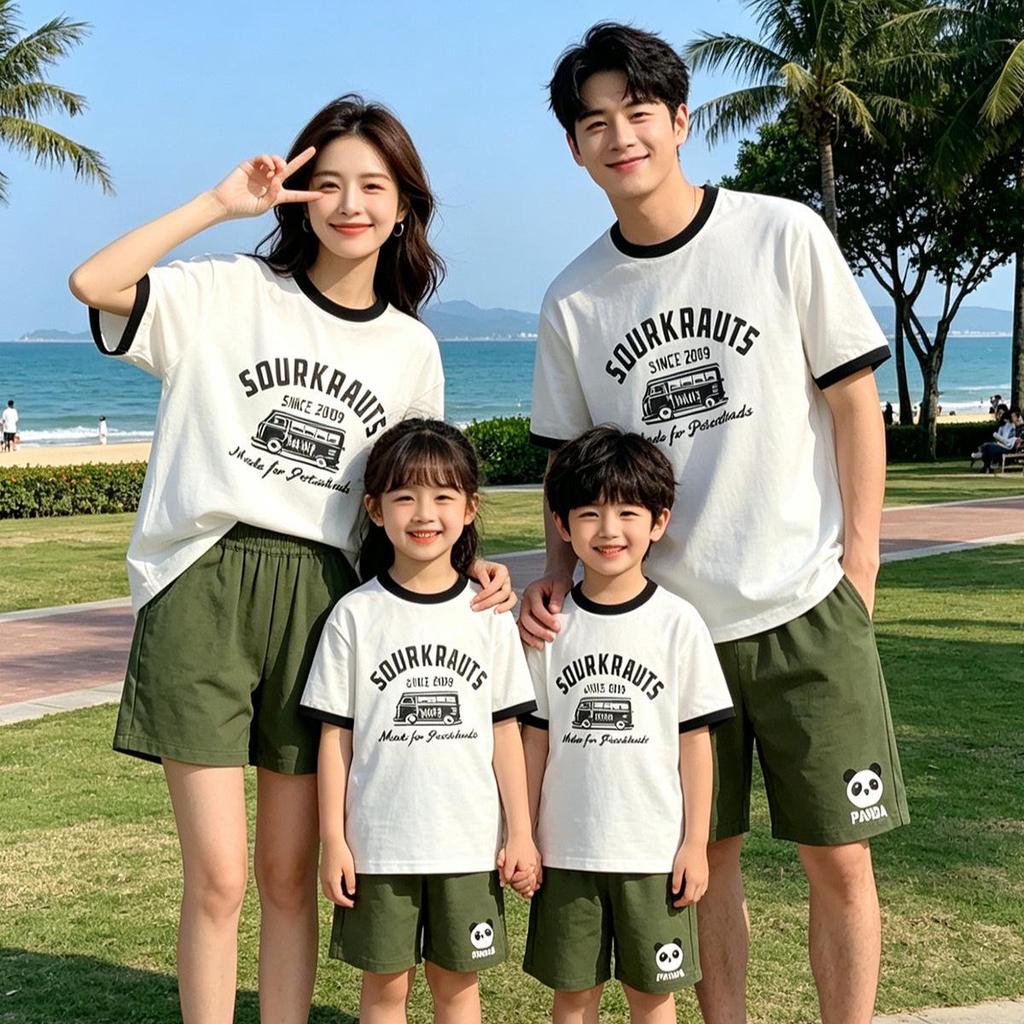 American Retro Family Matching Summer Tees: Mother-Daughter & Father-Son Vacation Outfits