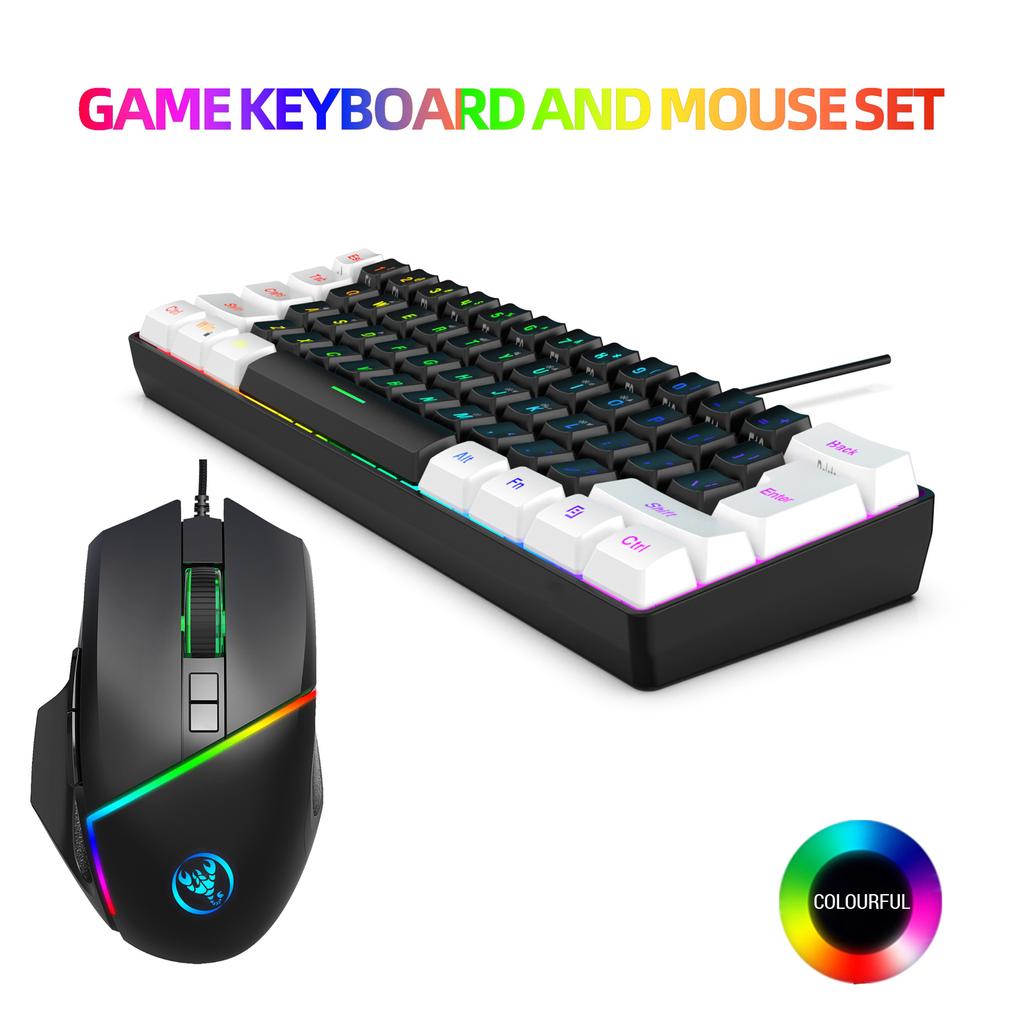Wired Keyboard Mouse Set 61 Key Colourful Backlit Membrane Keyboard 12800 High Movement Speed