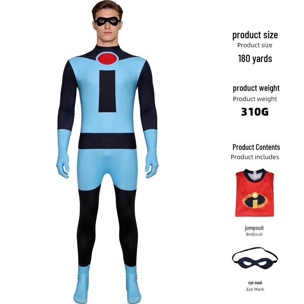 

Mr. Incredible Family Cosplay Set: Adult & Child Jumpsuit for Halloween Child Size 150