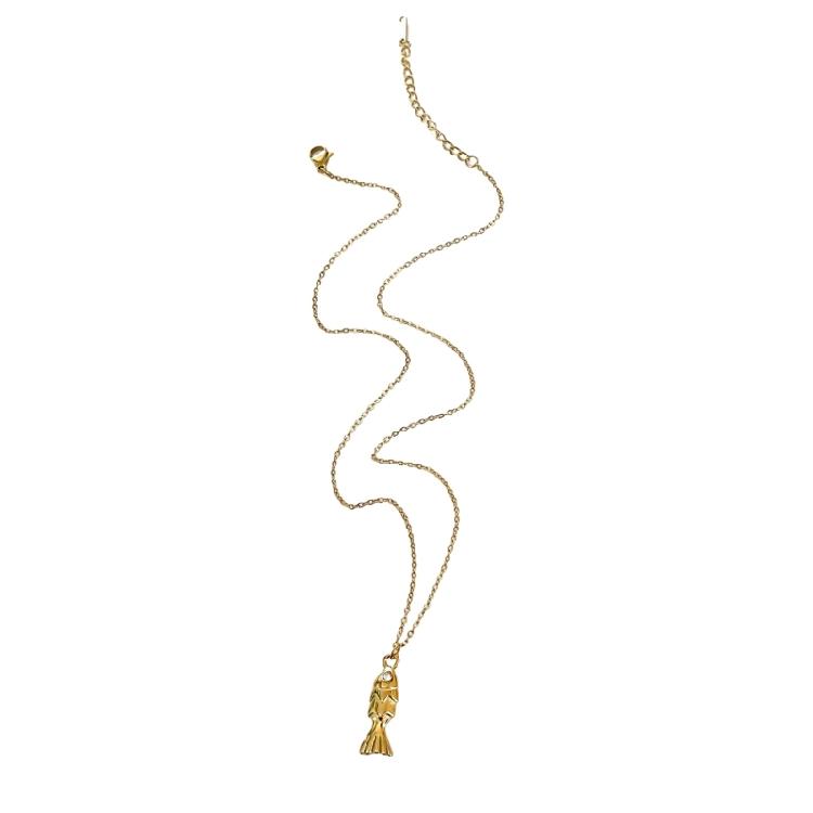 Elegant Adjustable Fish Pendant Necklace Set Sturdy Stainless Steel Chain Jewelry for Women Beach Party Casual Wear