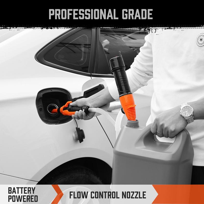 Portable Battery Powered Transfer Pump Motorcycle Car Gas Oil Pump With Flow Control Nozzle Liquid Gasoline Pump Filter Design