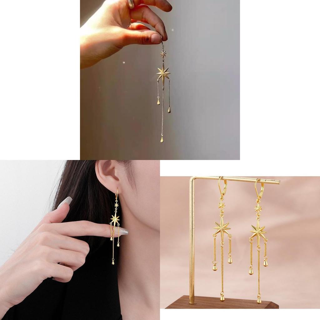 Geometric Star Drop Pendant Earrings For Women With Alloy Electroplating And Unique Style