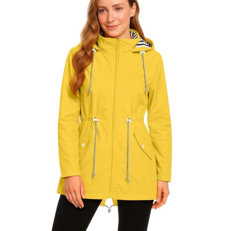Plus Size Womens Raincoat Hooded Waterproof Windbreaker Lightweight Outdoor Trench Coat Jacket Solid S жёлтый