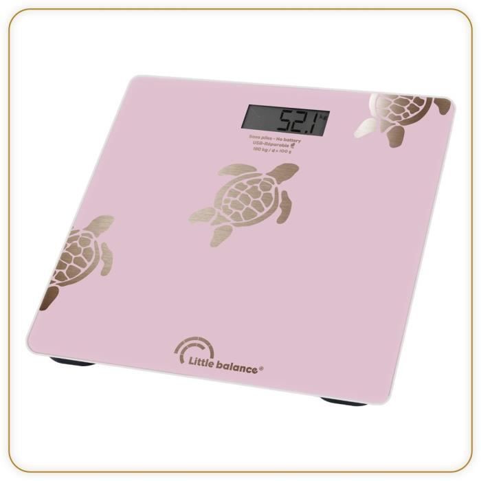 Pèse-personne - LITTLE BALANCE - 8729 - Tortues gold métallisées - USB-réparable - 180 kg / 100 g - Rose