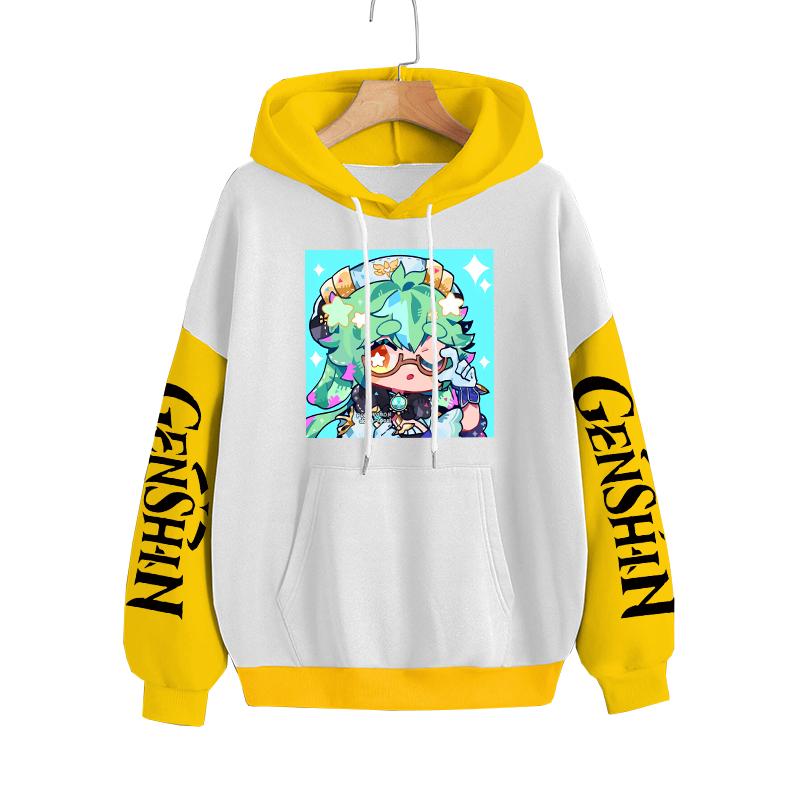 

Женские толстовки с капюшоном Game Genshin Impact Kawaii с рисунком сахарозы, повседневная одежда в стиле хип-хоп, лоскутные зимние толстовки с капюшоном в стиле Харадзюку 4XL жёлтый