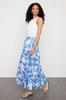 Women's Style Skirt Navy Blue Patterned Flared Maxi Length Woven Skirt
