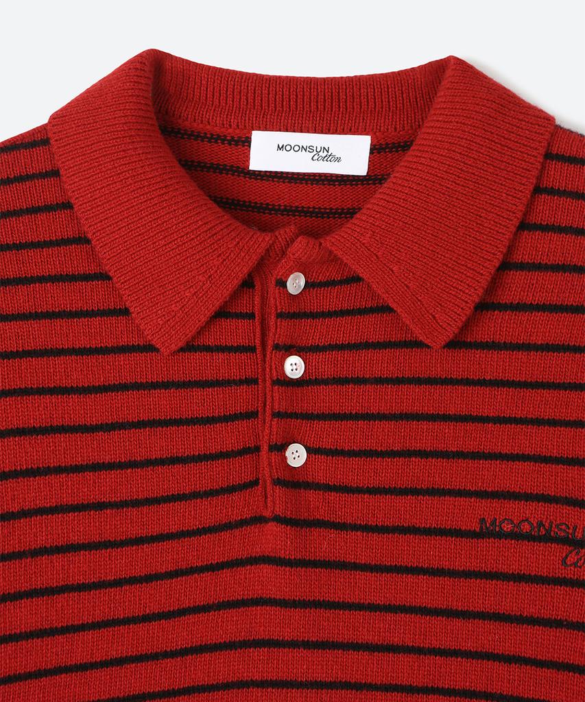 MOONSUN 02 M.C Unisex, Stripe Wool Collar Knit / Deep Red