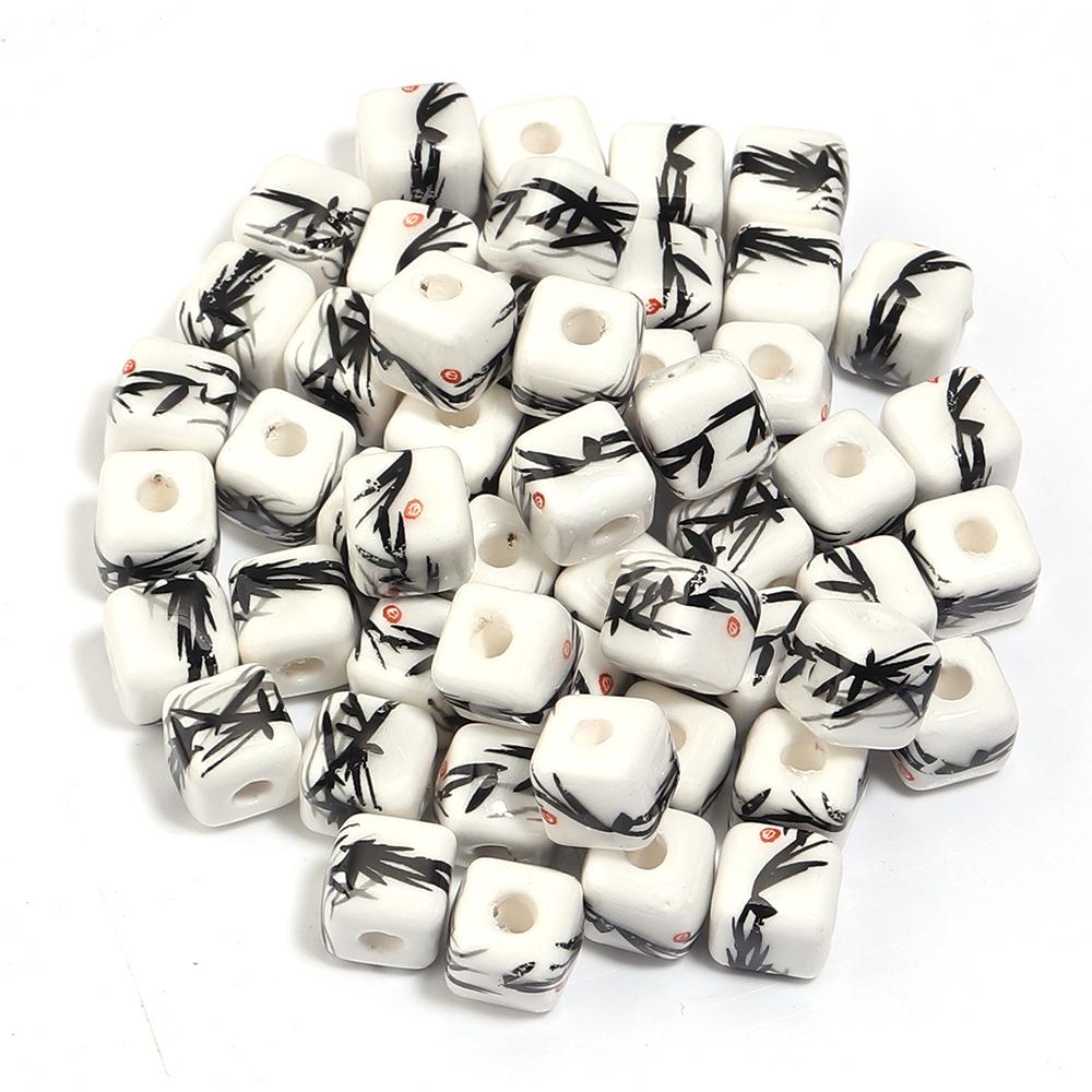 20pcs 8mm Flower Patterns Square Ceramic Beads Big Hole Porcelain Loose Beads For Jewelry Making DIY Bracelets Necklace Findings