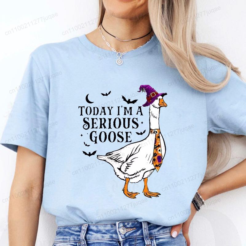 

Модная футболка для женщин Сегодня я серьезный гусь Саркастичный взрослый юмор Забавная футболка с гусем на Хэллоуин Повседневные футболки Топы S