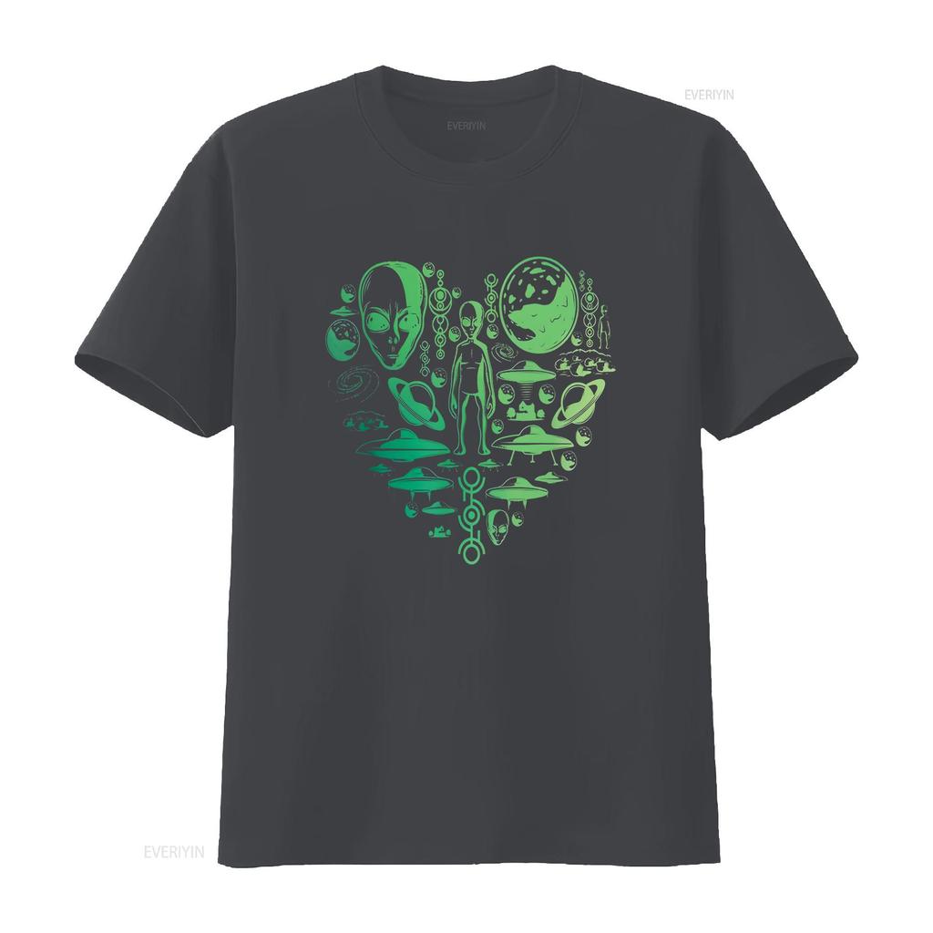 Aliens UFO Enthusiast lovers heart Unisex Women kids Abduction T shirt vintage Washed Top For Everyday Wear Unisex Breathable