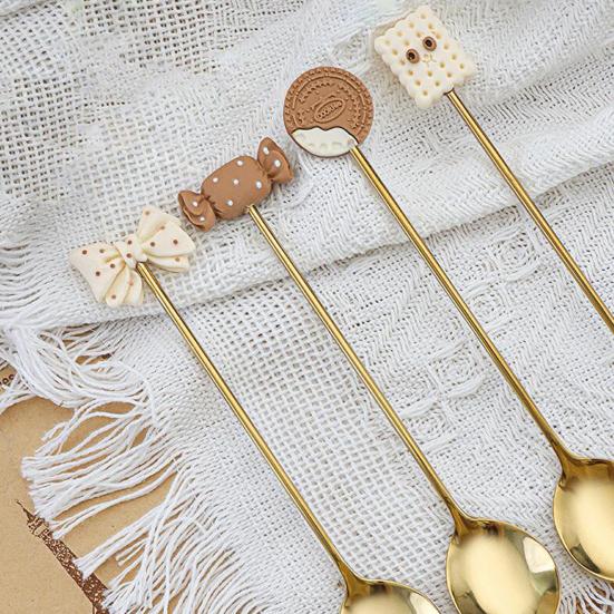 Dessert Spoon Long Handle Food Grade Stainless Steel Cute Cookie Bowknot Design Coffee Stirring Spoon