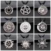 30 Styles Unisex Amulet Wicca Jewelry Gift Sun Moon Star Pentagram Pendant Necklace Black Leather Cord