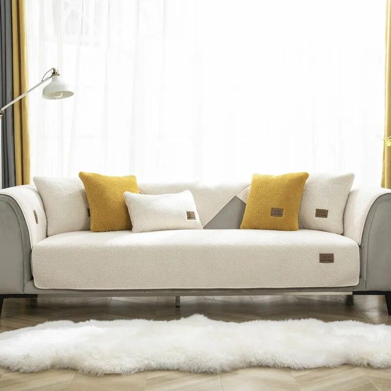 Modern Winter Solid Color Thicken Lambswool Quilted Sofa Cover Soft Plush Sofa Towel Anti-slip Couch Covers For Living Room