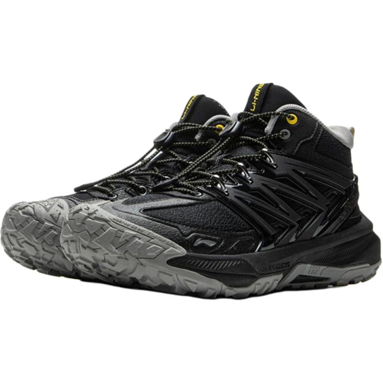 Li Ning Kinder Synthetikleder Bequem Rutschfest Abriebfest Mid-Top Outdoor-Schuhe Kinderschuhe Schwarz YKEU004-1