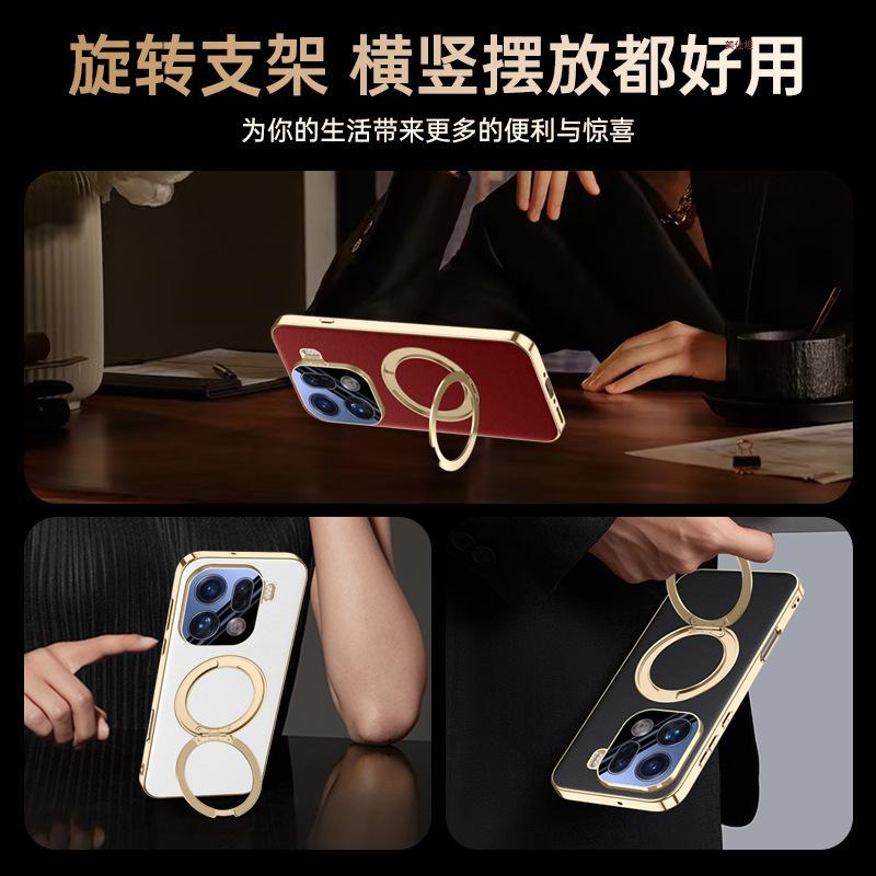 Applicable oppofindx9pro mobile phone case rotating bracket magnetic suction FindX9por electroplating anti-drop lens leather case
