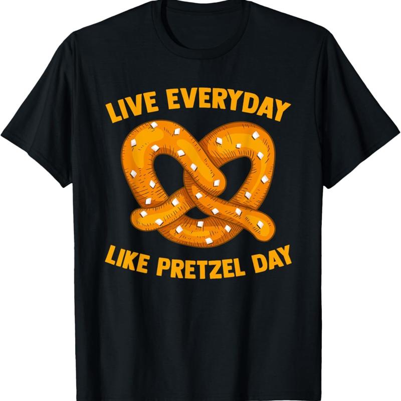 Live Everyday Like A Pretzel Day Funny German Food Pun T Shirt - Men s Summer Cotton Graphic Tee S разноцветный