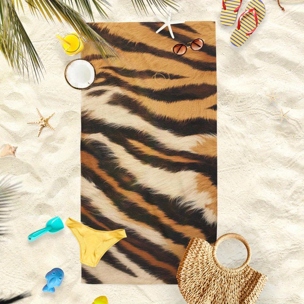 Großes Plüsch-Strandtuch mit Tiger-Muster, Hochsaugfähig für den Urlaub am Meer, Schwimmbad