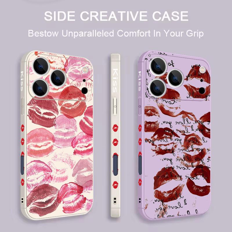 Custodia con Laccetto e Fantasia Baci Labbra per iPhone 17 Pro Max Funda iPhone 16 15 14 13 Pro Max 11 16E 17E Cover Morbida in Silicone