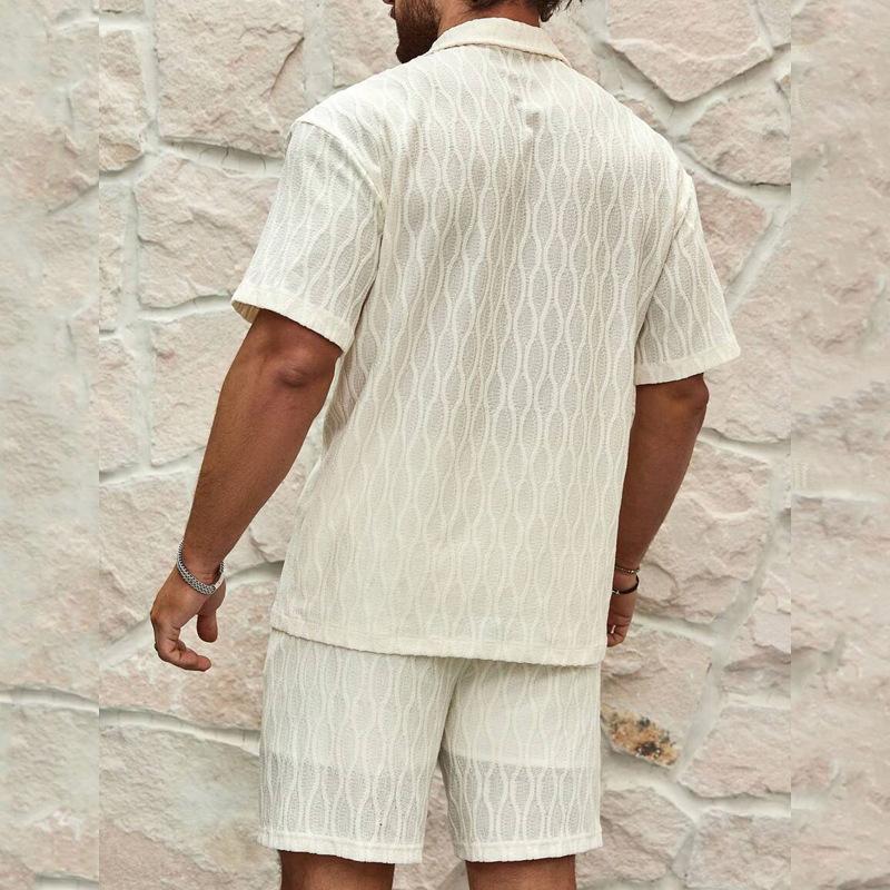 Set Estivo da Uomo in Cotone e Lino, Camicia a Maniche Corte Larga e Pantaloncini
