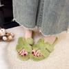 Lazy Fluffy Slippers Women's 2025 Plush New Cotton Slippers Flat Bottom Outer Wear Winter Word Small Fragrance