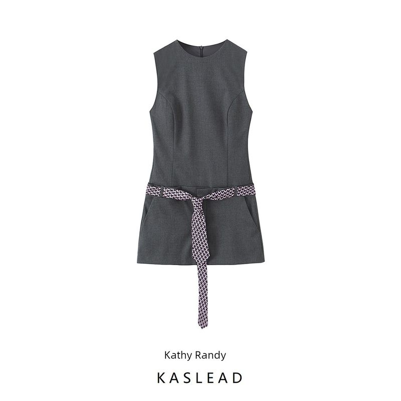 Kaslead New Women Clothes Western Style Slim Fit Belt Tie Short Dress 8910210
